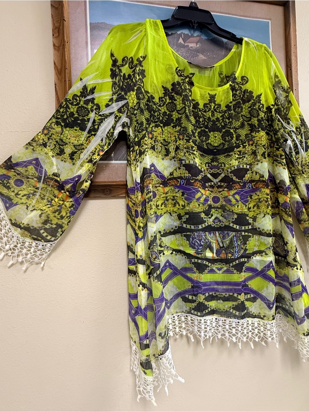 Mushka by Sienna Rose Y2K Sheer Fairy Core Asymmetrical Lace Tunic Top XLl
